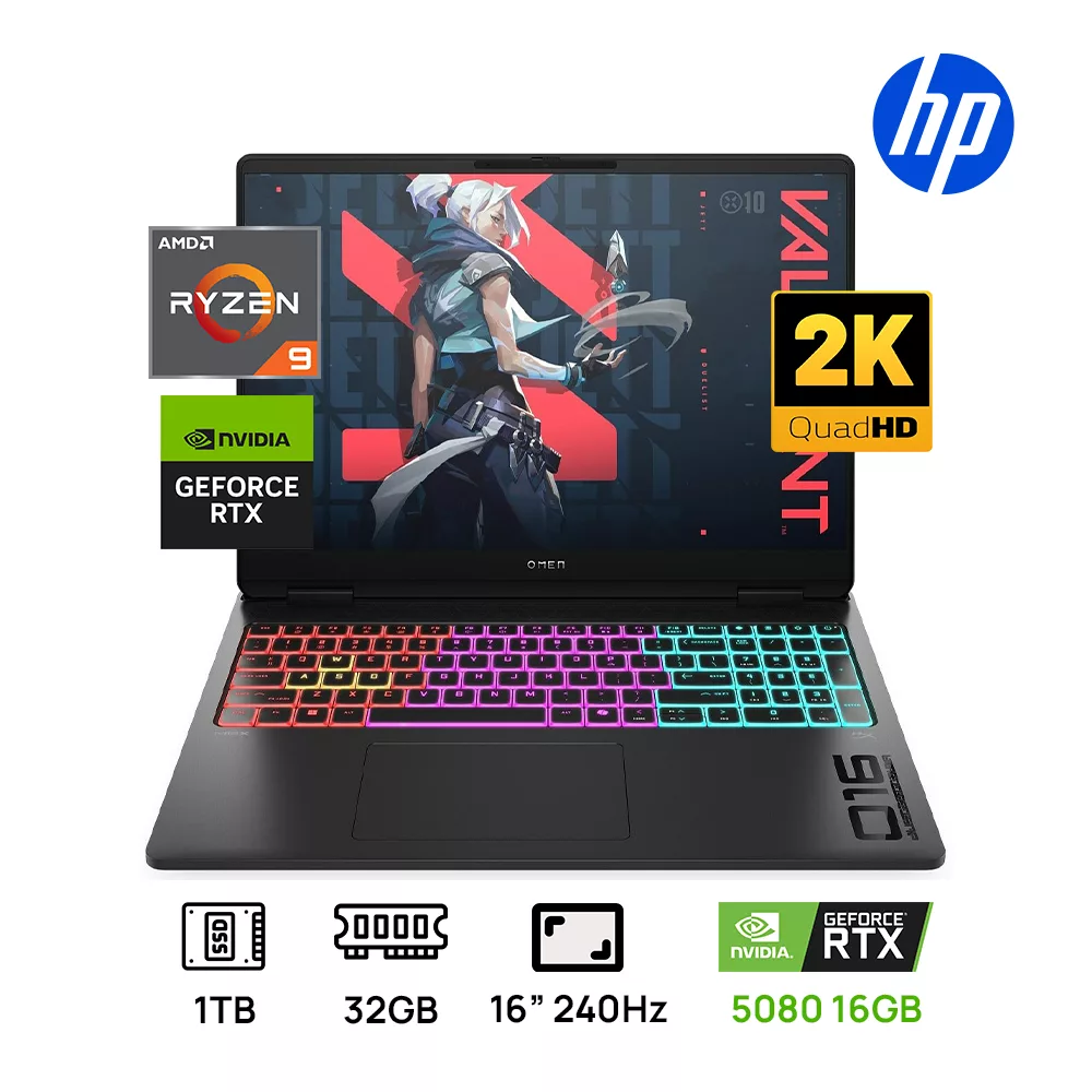 LAPTOP HP OMEN MAX 16-AK0098NR GAMING RYZEN 9 375HX 32GB DDR5 1TB SSD 16" WQXGA(2560x1600) 240Hz NVIDIA RTX 5080 16GB SHADOW BLACK TECLADO ILUMINADO