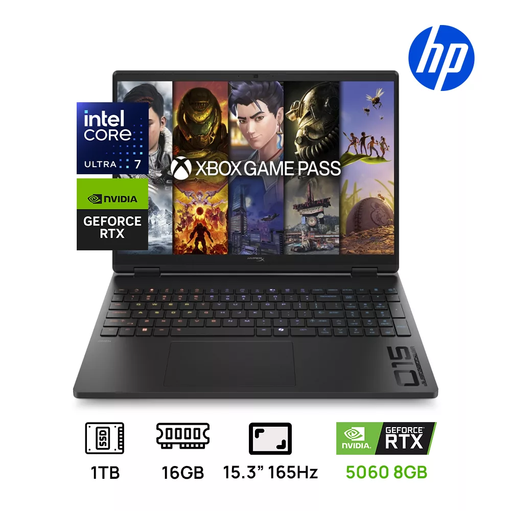 LAPTOP HP OMEN HYPER X 15-GA0070WM GAMING INTEL ULTRA 7 255H 16GB DDR5 1TB SSD 15.3" WUXGA (1920 x 1200) 165Hz NVIDIA RTX 5060 8GB SHADOW BLACK TECLADO ILUMINADO