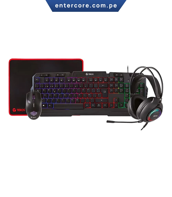 KIT TEROS 4 EN 1 TE-4063N MOUSE + TECLADO + PAD MOUSE + AUDIFONO LED