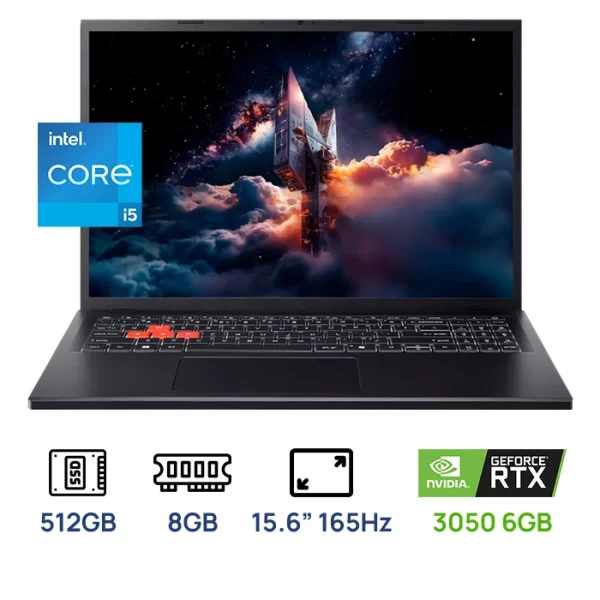 LAPTOP ACER NITRO NL16-71G-52K7 16” GAMING INTEL Core™ i5-13420H 8GB DDR5 512GB SSD 15.6'' (1920x1200) WUXGA 165Hz IPS NVIDIA®️ RTX 3050 6GB WIFI6 53WH BLACK Backlit Keyboard WIN11