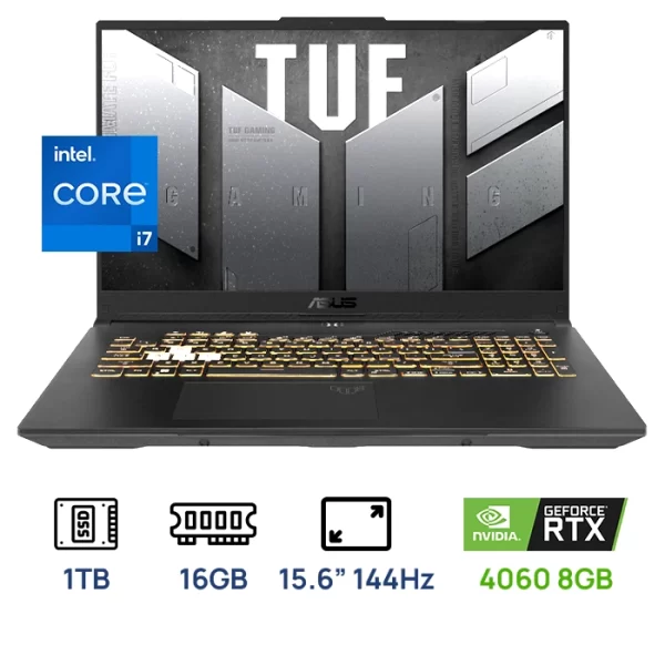 LAPTOP ASUS TUF F15 GAMING FX507VV-WS74 Intel Core i7-13620H/16GB(16*1)(EXP64GB) DDR5/1TB SDD/15.6"FHD 144 HZ, TECLADO RETORILUMIANDO, NVIDIA GEFORCE RTX 4060-8GB, FREE DOS, BATERIA:4 CELL, COLOR:MECHA GRAY.