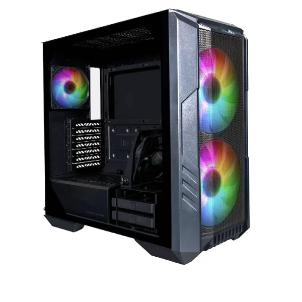 CASE CON FUENTE COOLER MASTER HAF 500 ATX 3FAN ARGB, FUENTE DE PODER 650W 80+ GOLD