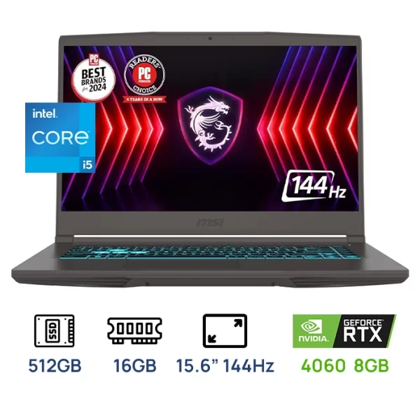 LAPTOP MSI THIN 15 B13VF B13VF-2829US Intel Core i5-13420H, 16GB DDR4, 512GB SSD, 15.6"FHD-144HZ/NVIDIA GeForce RTX 4060-8GB, WINDOWS 11 HOME, TECLADO RETROILUMINADO