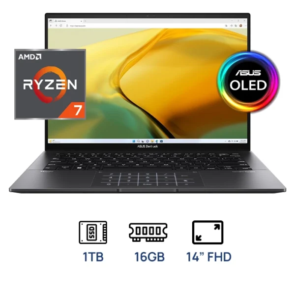 LAPTOP ASUS ZENBOOK UM3406KA-QD092W- Ryzen AI 7 350-  16GB DDR5- SSD 1TB-14" OLED WUXGA-WIN11