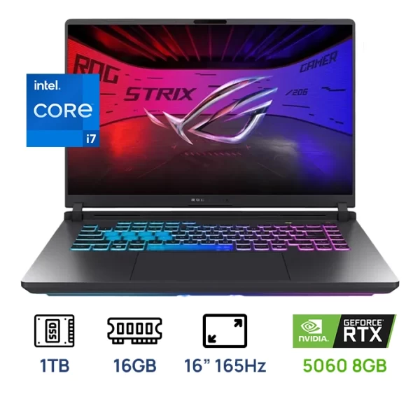 LAPTOP ASUS ROG STRIX G16 G615JMR-AS74, INTEL CORE I7 14650HX, RTX 5060 8GB, 16GB DDR5, 1TB M.2 16" WUXGA 165HZ WINDOWS 11 COLOR ECLIPSE GREY