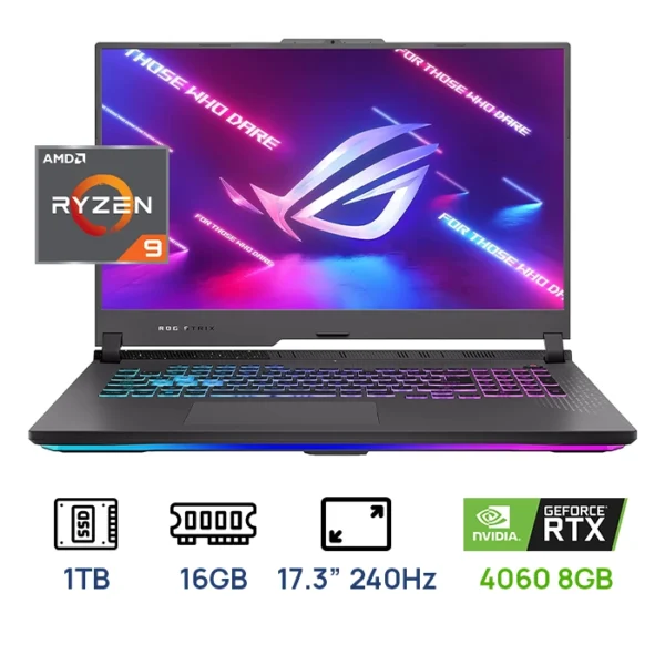 LAPTOP ASUS ROG STRIX G17 G713PV GAMING AMD Ryzen™ 9 7845HX 1TB SSD 16GB 17.3" WQHD (2560x1440) 240Hz IPS NVIDIA® RTX 4060 8192MB ECLIPSE GRAY RGB Backlit Keyboard WIN11