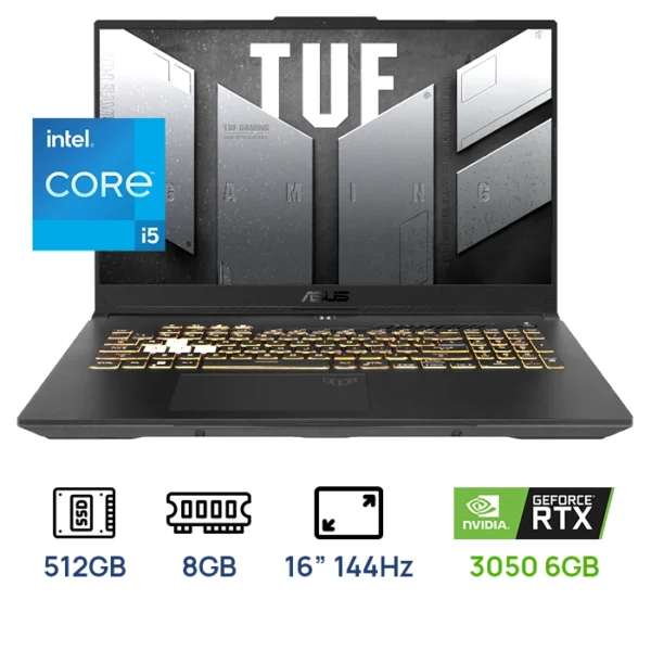 LAPTOP ASUS TUF GAMING F16 FX607VJ-RL011W Inte lCore 5-210H 8GB DDR4  512GB SSD 16" (1920x1200) 144HZ TECLADOESPAÑOL RETROILUMINADO NVIDIA GEFORCE RTX3050- 6GB WINDOWS11HOME