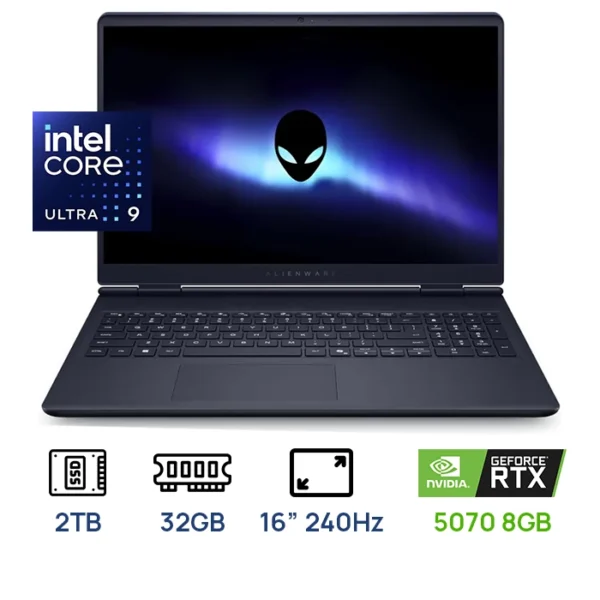 LAPTOP DELL ALIENWARE AURORA 16 LAC1625 GAMING Core™ 9 275HX 2TB SSD 32GB 16" WQXGA (2560x1600) 240Hz NVIDIA® RTX 5070  8192MB BLUE Backlit Keyboard WIN11