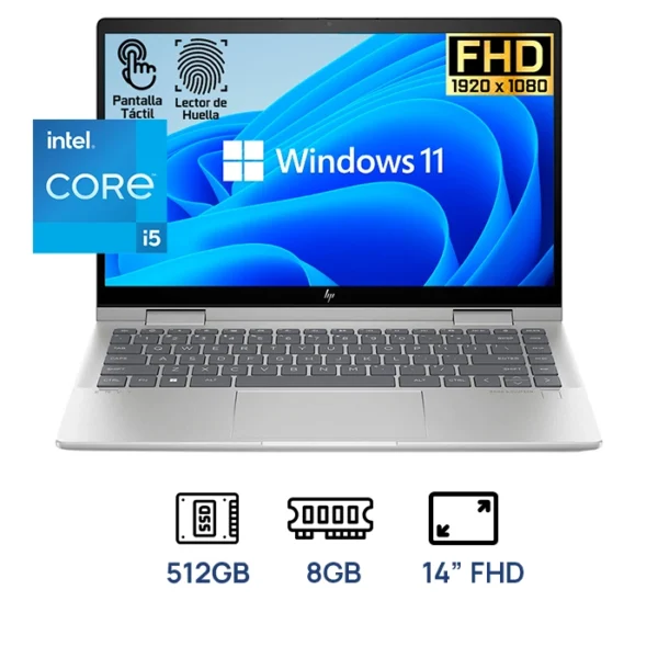 LAPTOP HP ENVY x360 14-ES1013DX 2-IN-1 Core™ 5 120U 512GB SSD 8GB 14" (1920x1080) /TECLADO AMERICANO RETROILUMINADO TOUCHSCREEN WIN11 NATURAL SILVER