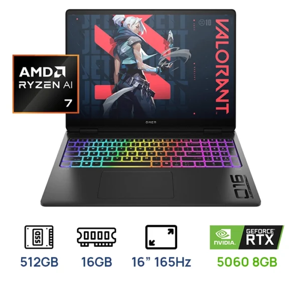 LAPTOP HP OMEN MAX 16-AK0000 GAMING AMD Ryzen™ AI 7 H 35 512GB SSD 16GB 16" (1920x1200) IPS WIN11 NVIDIA® RTX 5060 8192MB SHADOW BLACK RGB Backlit Keyboard