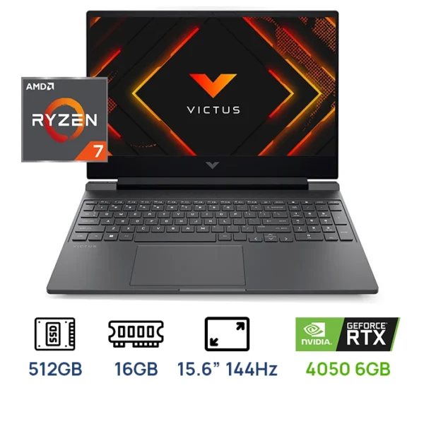 LAPTOP HP VICTUS 15 FB3093 GAMING AMD RYZEN 7 7445HS SSD 512GB 16GB DDR5 15.6" (1920 X1080) 144hz WIN11 NVIDIA RTX4050 6GB
