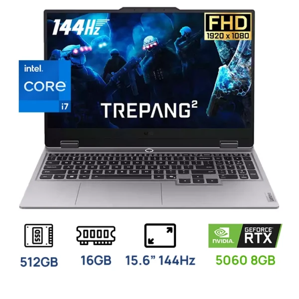 LAPTOP LENOVO LOQ CTO GAMING  CORE 7-13650HX 512GB SSD 16GB DDR5 15.6 FHD (1920 x 1080) 144HZ NVIDIA GEFORCE RTX 5060 8192MB  WIN11 COLOR LUNA GREY