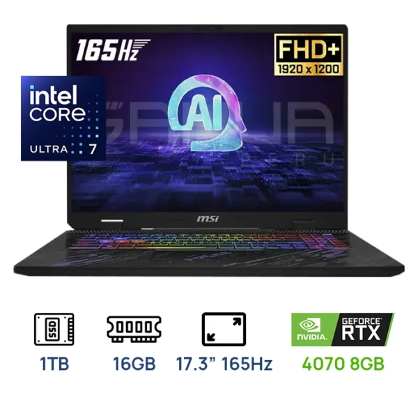 LAPTOP MSI PULSE 17 AIC1VGKG C1VGKG 063PE INTEL CORE ULTRA 7 155H 16GB DDR5 1TB SSD 17.3" FHD 165HZ TECLADO ESPAÑOL RETRO ILUMINADO/NVIDIA GEFORCE RTX4070 8GB WINDOWS 11 HOME
