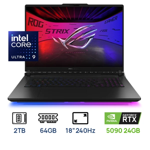 LAPTOP ASUS G835LX-SA119W 18" Core Ultra 9 275HX 64GB DDR5 2TB SSD M.2 NVIDIA GeForce RTX5090 24GB GDDR7  WQXGA MINILED (2560 x 1600) Backlit Keyboard, MOCHILA Y MOUSE ROG STRIX