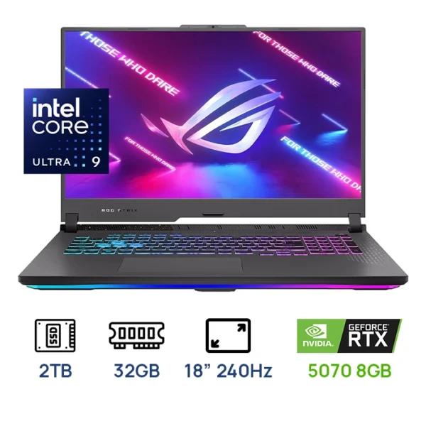 LAPTOP ASUS ROG STRIX G815LP-XS97 INTEL ULTRA 9 SERIE 2 275HX  MEMORIA: 32GB DDR5,2TB SSD PANTALLA: 18”2.5K QHD 2560X1600 240Hz NVIDIA GEFORCE RTX 5070 8GB, WIN11