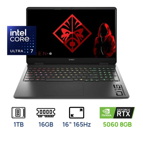 LAPTOP HP OMEN 16-AN0001R INTEL ULTRA 7 SERIE 2255H 16GB RAM,1TB SSD PANTALLA: 16" 2K (1920X1200) FHD 165Hz NVIDIA GEFORCE RTX5060 8GB WIN11