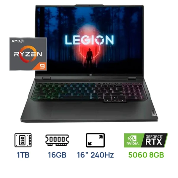 LAPTOP LENOVO LEGION PRO 5 16ADR10 83LT000EUS AMD RYZEN 98945HX 16GB,1TB SSD PANTALLA: 16” WQXGA OLED2560X1600 240Hz  NVIDIA GEFORCE RTX 5060 8GB TECLADO RGB ILUMINADO WINDOWS11 HOME
