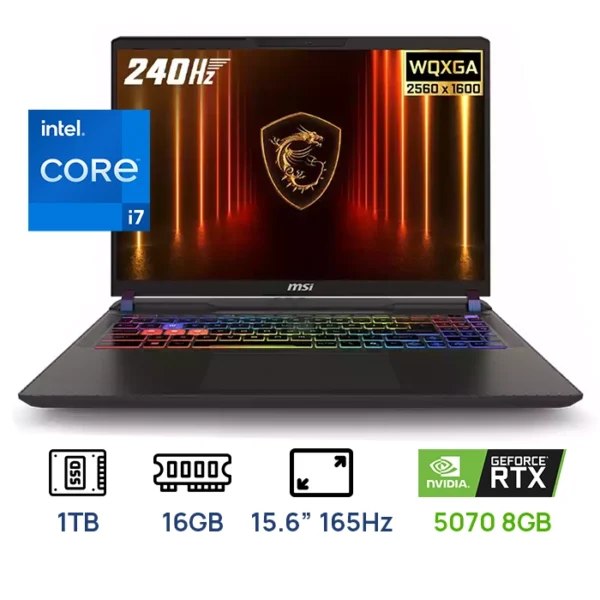 LAPTOP MSI KATANA 15 HX B14WGK-293US GAMING Core™ i7-14650HX 1TB SSD 16GB 15.6" (2560x1440) 165Hz WIN11 NVIDIA® RTX 5070 8192MB BLACK RGB Backlit Keyboard