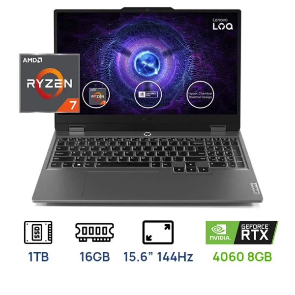 LAPTOP LENOVO LOQ 15AHP9 GAMING AMD Ryzen™ 7 8845HS 1TB SSD 16GB 15.6" (1920x10808) IPS WIN11 NVIDIA® RTX 4060 8192MB LUNA GREY  Backlit Keyboard