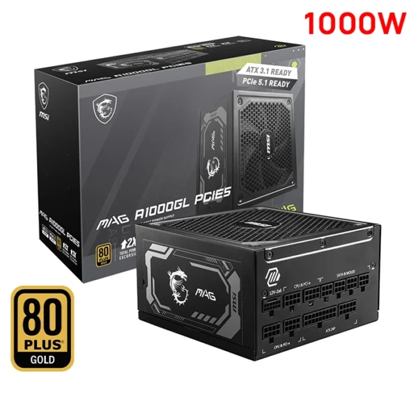 FUENTE DE PODER MSI MAG A1000GL PCIE5, 80 PLUS GOLD FULL MODULAR, 1000W