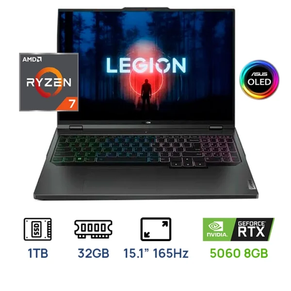 LAPTOP LENOVO LEGION 5 83M0CTO1WW GAMING AMD RYZEN 7 260 32GB, 1TB SSD 15.1” WQXGA (2560 X 1600) OLED NVIDIA RTX 5060 8192MB BT Eclipse Black color,Win 11