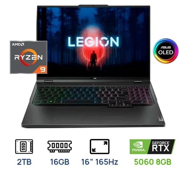 LAPTOP LENOVO LEGION PRO 5 16AFR10 GAMING AMD Ryzen™ 9 9955HX 2TB SSD 16GB 16" (2560x1600) OLED 165Hz WIN11 NVIDIA® RTX 5060 8192MB ECLIPSE BLACK RGB Backlit Keyboard
