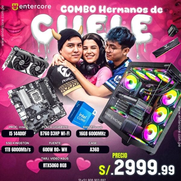 COMBO PC INTEL I5 14400F + B760M + 16GB DDR5 + 1TB M.2 + RTX 5060 8GB + 600W GOLD
